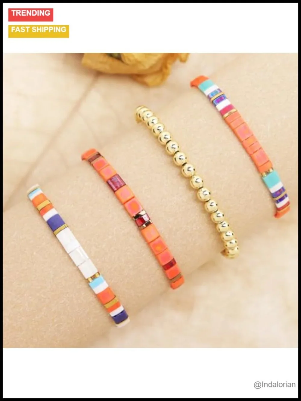 Handmade Glass Tila Beaded Stretch Bracelet Set Boho Stackable